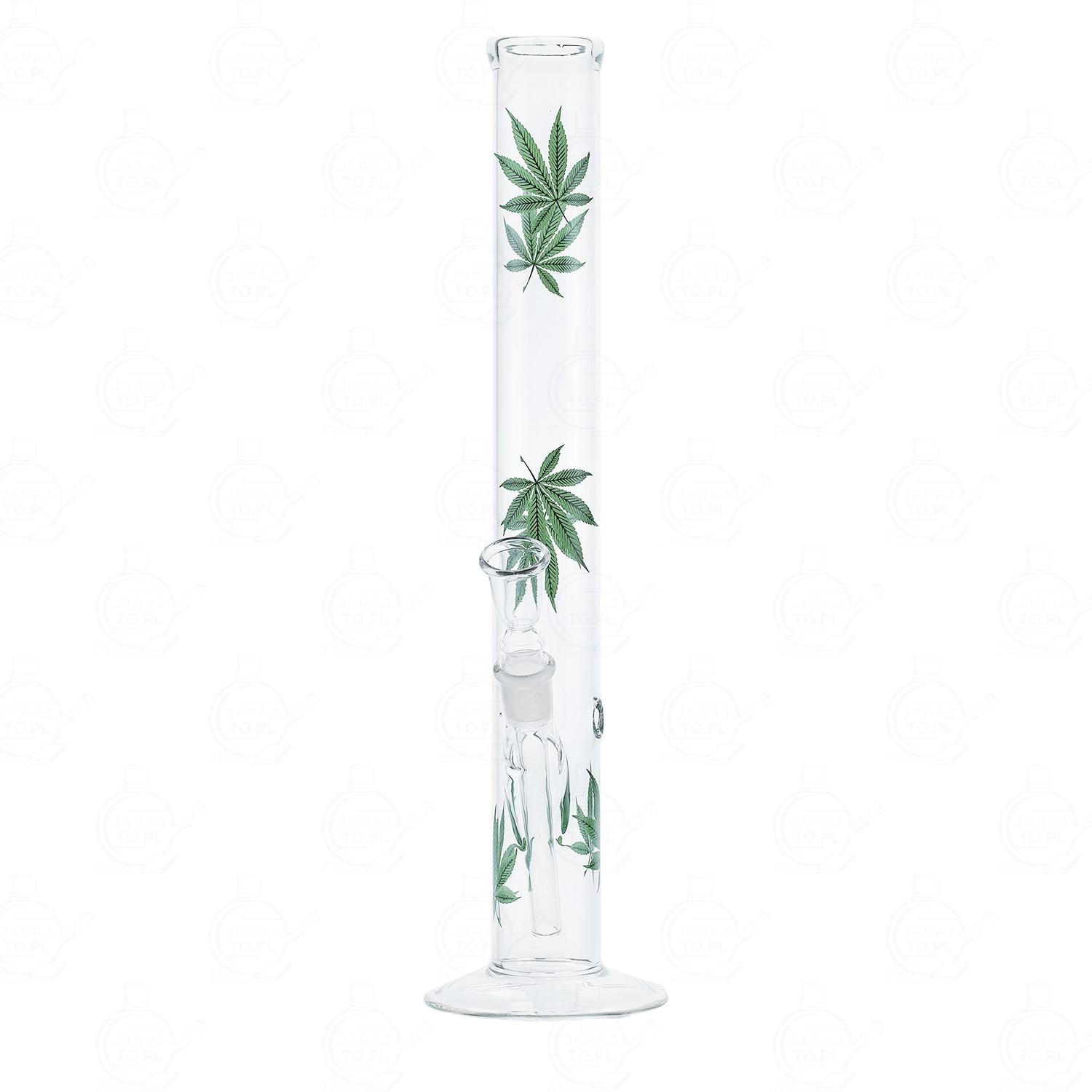 Bongo Szklane Proste Zielony Liść Marihuany | 40 cm